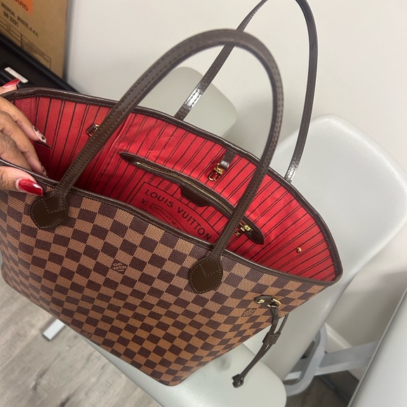 Louis Vuitton Handbags - Louis Vuitton Brown Checkered Tote with Red Interior
